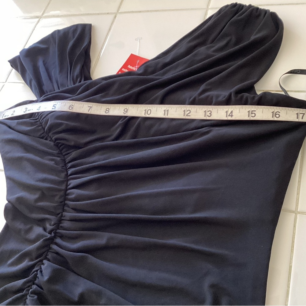NWT Calvin Klein Black Asymmetrical Ruched Jersey Long Gown - Picture 9 of 15